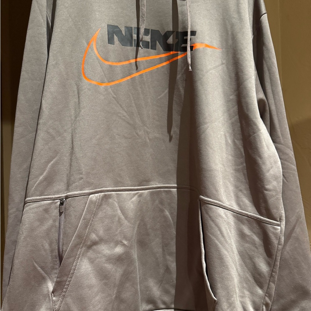 Nike Gray Hoodie with Orange and black Logo